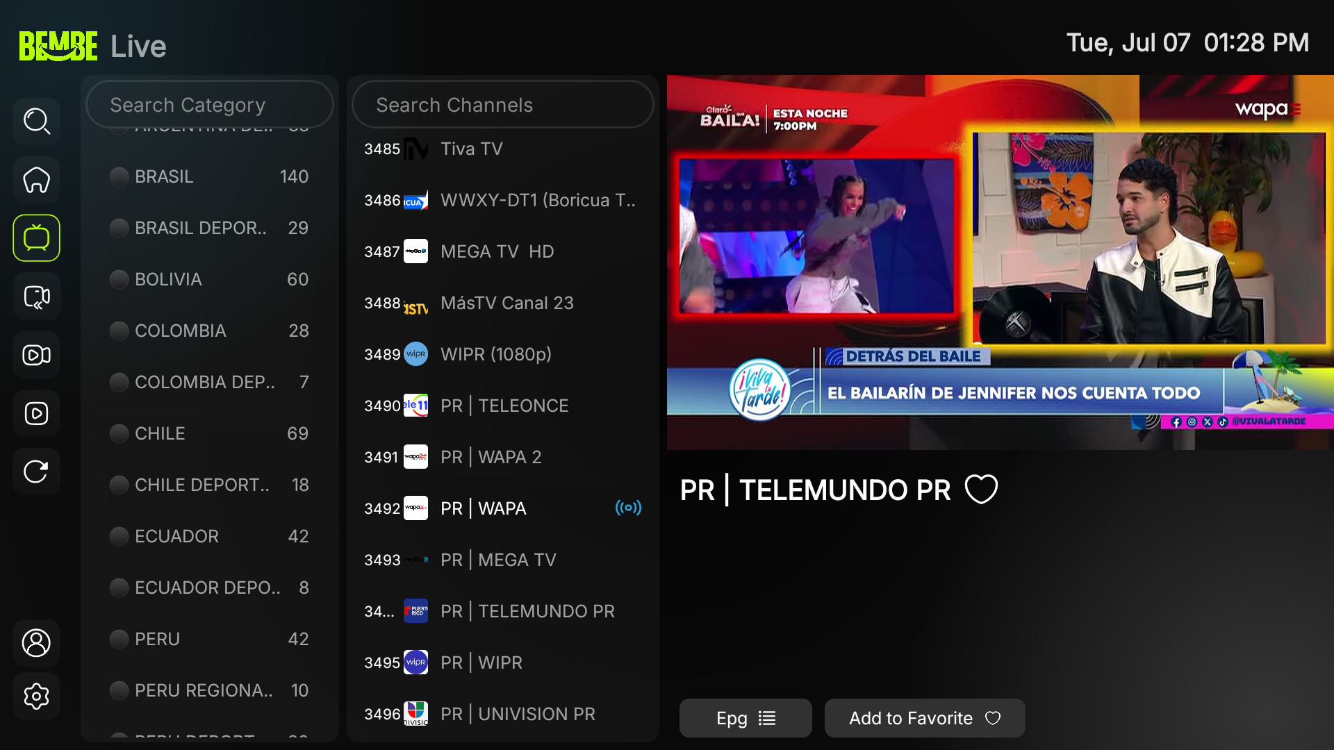 Canales en vivo en BembeTV